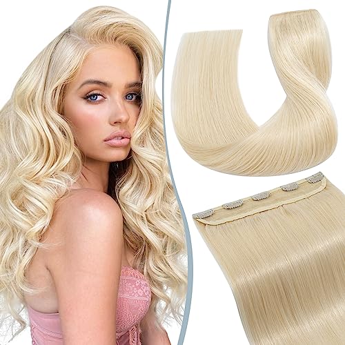 Elailite Extensiones de Cip de Pelo Natural #60 Rubio Platino, 1 Mecha Clip in Hair Extensions Cabello Humano Lisas 50cm 50g