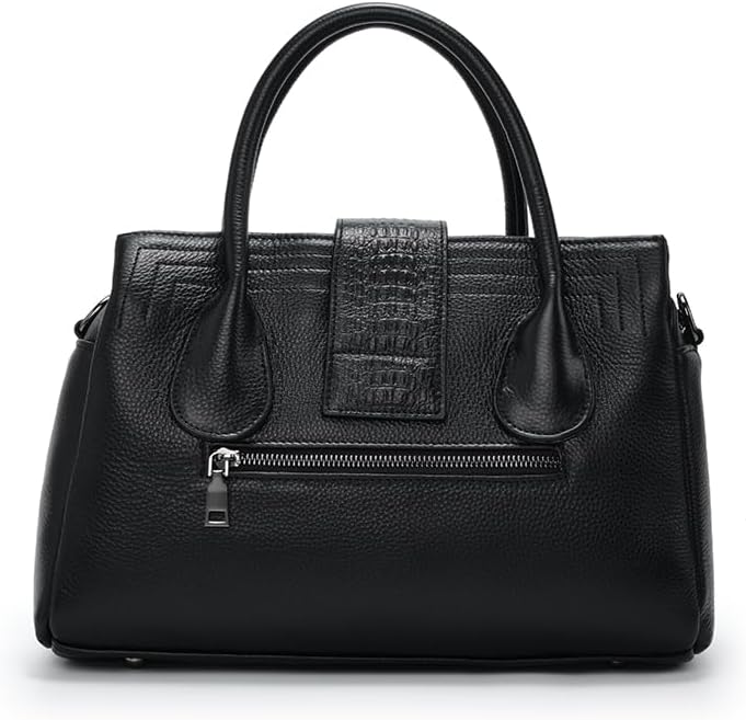 Genuine leather women's handbag with detachable shoulder strap, black, cross-body, single-strap, large capacity, purse - Image 6