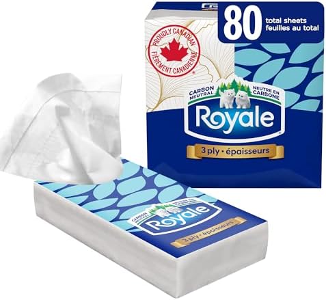 Royale 3 ply Facial Tissue, 8 Pocket Packs, 10 Tissues per Pack