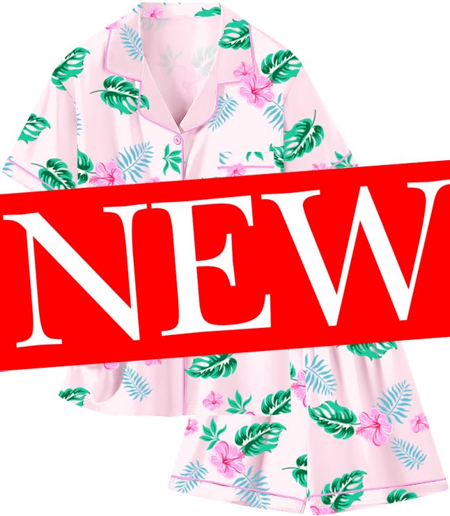 Image of Schbbbta Girls Womens Pajamas, Satin Silky Pjs Set Kids 2Pcs Button-Down Nightwear Sleepwear Gift for Mommy and me
