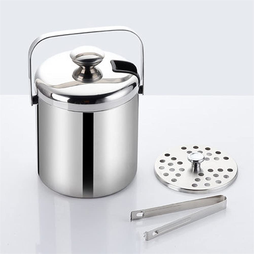 Cubo de Hielo de 1,3 l, Cubo de Acero Inoxidable, Cubo de Hielo con Aislamiento térmico de Doble Capa, Recipiente para Cubo de Hielo con Tapa y Pinzas