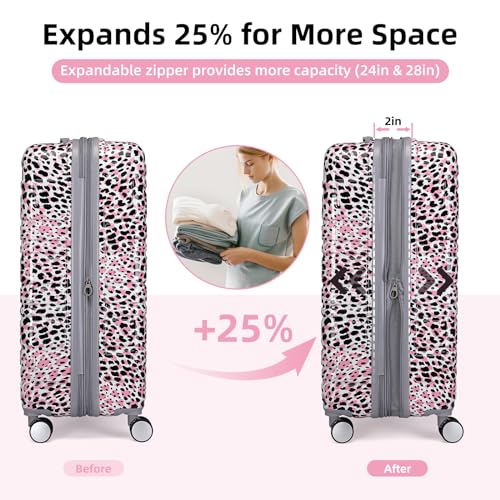 Image of LARVENDER Luggage Sets 6 Piece, Expandable Luggage Hardside PC+ABS Leopard Suitcase Sets with Spinner Wheels TSA Lock, Lightweight Rolling Suitcase for Men and Women, Leopard Pink