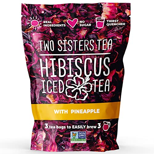 Two Sisters Hibiscus Tea Family Size | Refreshing Iced Tea Pouches | Hibiscus Pineapple Tea Bags | Healthy Herbal Tea, Non-GMO, Immune Support & Caffeine Free
