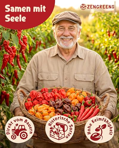 ZenGreens® - Bio Chilisamen im 8er Set - 8 Chili Samen für den einfachen Anbau im Garten, Balkon oder Hochbeet - Pflanzensamen - Saatgut