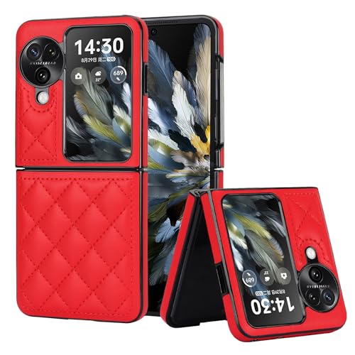 Capa para celular Oppo Find N3 Flip, couro macio com padrão de luxo, antichoque, fina, estilo moderno (vermelho)