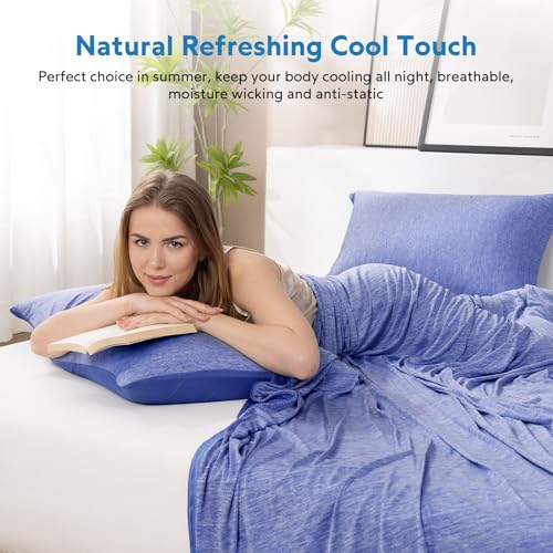 Image of HOMFINE Cooling Blanket for Hot Sleepers Queen Size, Dark Blue 90 inchx90 inch | Dual-sided mica nylon cool, Q-Max 0.439 instant cool, Lightweight & breathable for night sweats & menopause, Machine washable