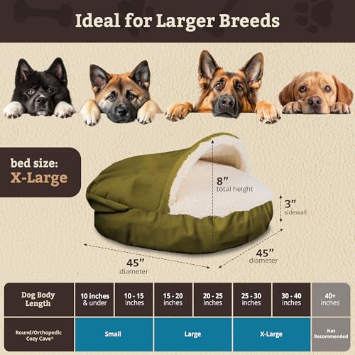 Image of Snoozer Cozy Cave Dog Bed, Round Covered Dog Bed, Olive Micro (XL)