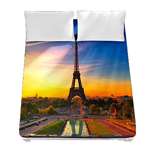 Drap housse Tour Eiffel 120x200 microfibre imprimée matelas 30cm