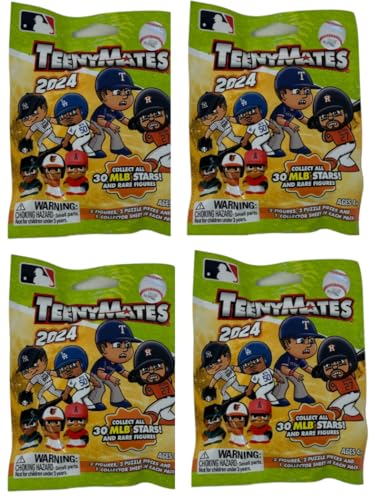 Teenymates Party Animal 2024 MLB Series 11 Baseball Figures Gift Set Party Bundle Lot of 4 Mystery Packs Small