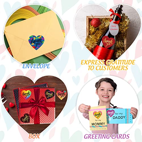 500 Pcs Thank You Stickers Heart Shaped Stickers Roll Valentine's Day Stickers Colorful Thank Label Love Decorative Sticker For Kids Valentine Wedding Party, 8 Styles #TOP3