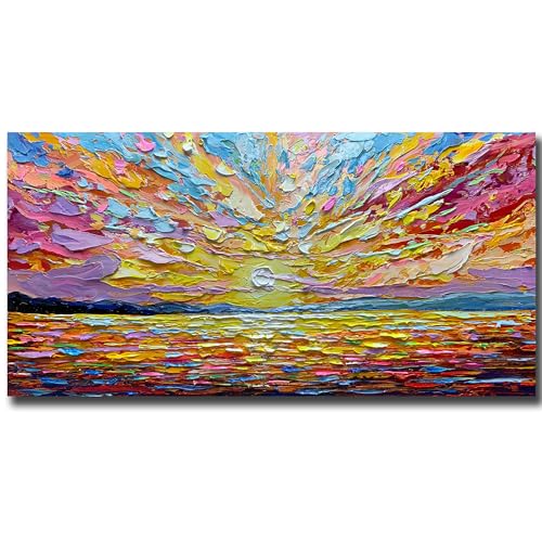 V-inspire Art,24x48 Inch 100% Hand Painted Modern Abstract Oil Paintings - The Brilliance of Sunrise - Acrylic Painted Canvas Wall Art Decor for Living room Bedroom Dining room Artwork for Home Walls