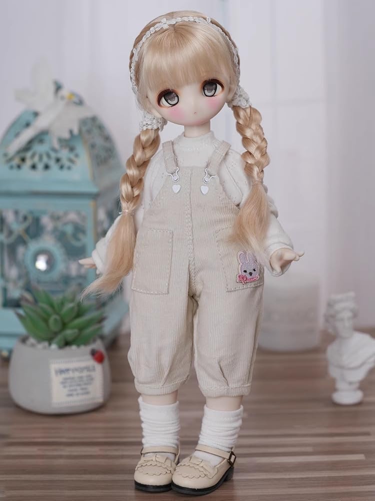 ドール用衣装(オーバーオール・ノーカラーブラウス)　1/4サイズ　ハンドメイド Amazon.co.jp: ドール用 bjd 人形のオーバーオール 服1/4 ドール