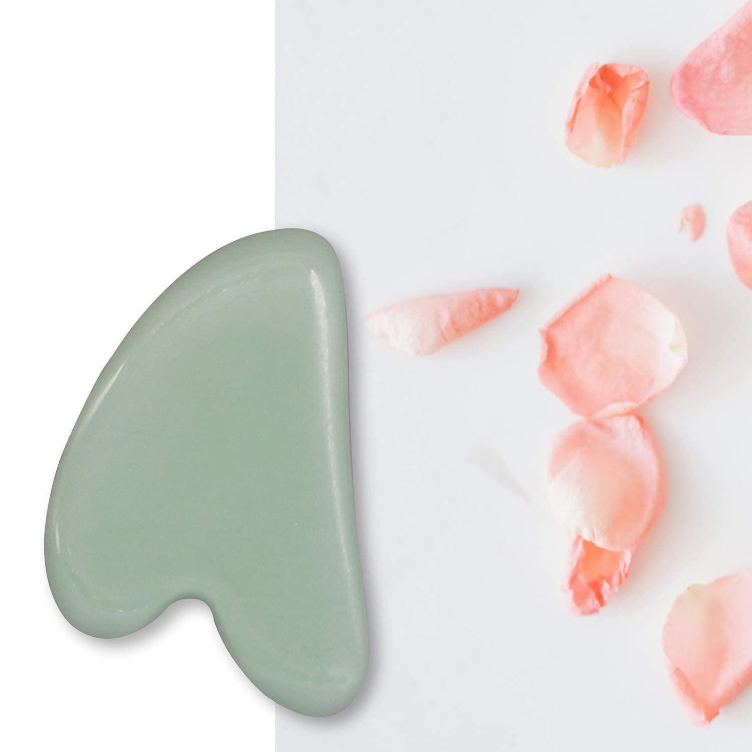 ORILEY Gua Sha Scraping Manual Massage Tool for Facial Glow, Blood Circulation, Natural Jade Stone Removes Toxins, Prevents Wrinkles, Boost Radiance of Complexion, Light Green 2