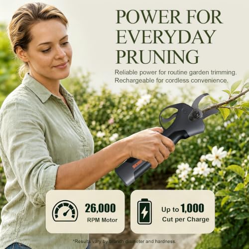 Image of Lightweight Electric Pruning Shears for Tired Hands, Cordless Pruner for Women, Seniors & Smaller Hands, 4200mAh Battery (Dark Grey)
