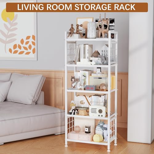 GIOTORENT 5-Tier Pantry Shelves with Wooden Boards, Heavy Duty Storage Shelves & Book Shelf, Adjustable Metal Shelving Unit for Kitchen Bathroom Laundry Organizer, Sturdy Rust-Resistant, White - Image 6
