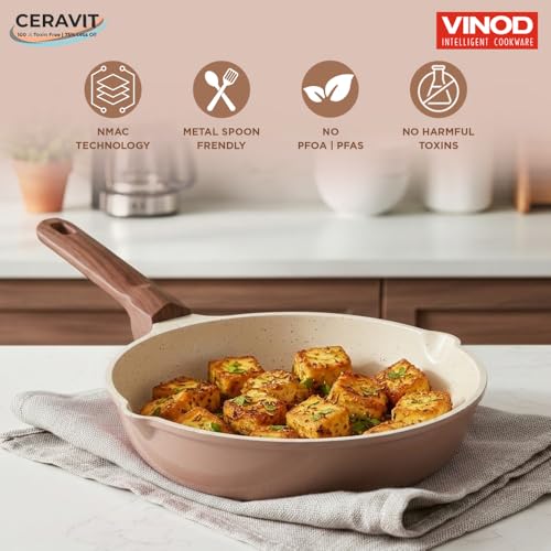 Image of Vinod Ceravit Frypan 20 cm 1.5 Litre | Ceramic Non Stick Coating | Healthy Cookware | Frying Pan for Cooking | 100% Toxin Free | No PFAS & PFOA | Metal Spoon Friendly | Gas & Induction Compatible