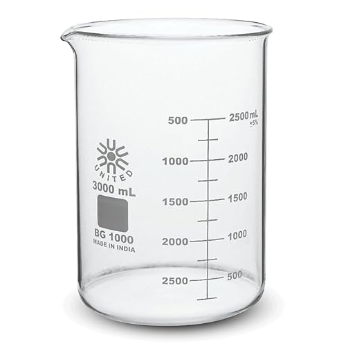 United Scientific BG1000-3000 - Vaso de vidrio de grado de laboratorio de borosilicato Vaso de forma baja Griffin Graduado con boquilla Diseñado United Scientific BG1000-3000 - Vaso de vidrio de grado de laboratorio de borosilicato Vaso de forma baja Griffin Graduado con boquilla Diseñado