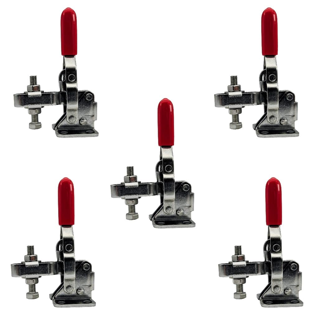 (5-Pack) Vertical Toggle Clamp 100 lb Holding Capacity | U-Bar Flanged Base Hold Down Clamp | Stainless Steel | Machinist Choice�