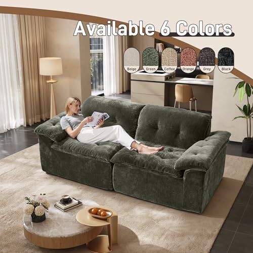 Image of Oversized Modular Sectional Sofa, Large Modern Boneless Couch with Seat Cushion, Chenille 2 Seat Sofa Set for Living Room, Apartments, No Assembly Required, Green