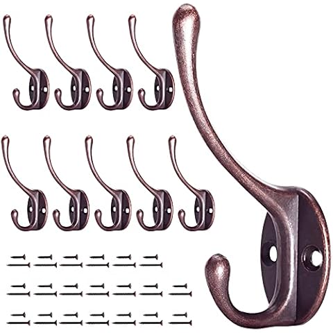 Gorffy Coat Hook, 10 Pcs Copper Coat Hooks with Screws, Vintage Metal Coat Hooks for Wall & Door, Heavy Duty Coat Hooks Wall Mounted for Hanging Coat, Hat, Scarf, Robe & Bag (Copper, 10 Pcs) Cover