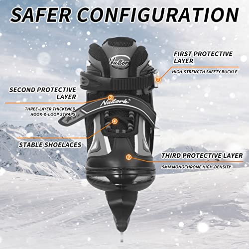 Nattork Adjustable Ice Skates Shoes For Toddlers And Kids, Soft Padding And Reinforced Ankle Support Ice Black Hockey Skates For Outdoor And Rink 10C 11C 12C 13C #TOP3