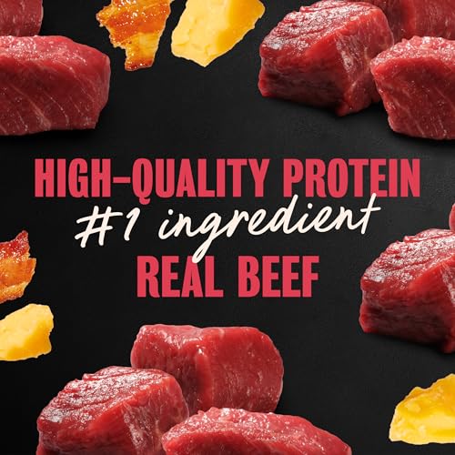 Image of Cesar Loaf & Topper Wet Dog Food, Beef, Bacon & Cheese, 3.5 oz, 24 Count | Beef #1 ingredient, easy to digest, no fillers or added sugar, complete & balanced, use as meal or topper, easy peel trays