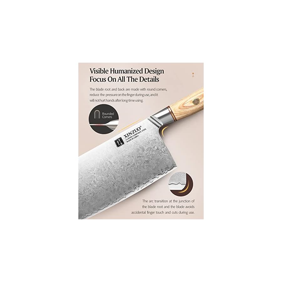 XINZUO 7.5 Inch Cleaver Knife,Composite Steel Chinese Chef Knife,Professional Butcher Knife 3 Layers Clad Steel,Sharp Kitchen Meat Vegetable Knife Stainless Steel Cooking Knife-Pakkawood Handle