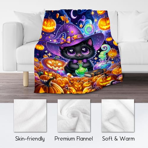 Halloween Blanket Gifts, Cat Blankets for Teens, Girls Throw with Cat on It, Cute Flannel Throw for Kid Boys, 50"x60"