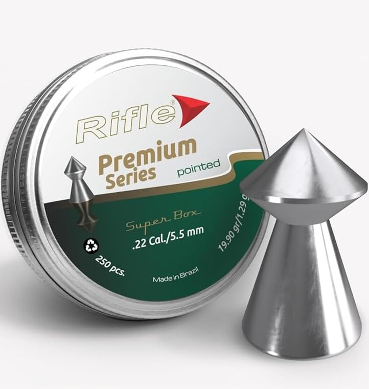BLUCOM Premium Series Pointed Gun Pellets | .22 Caliber | 5.5 mm | 19.90 gr | for Target Shooting and Field Target | 250 Count, silver
