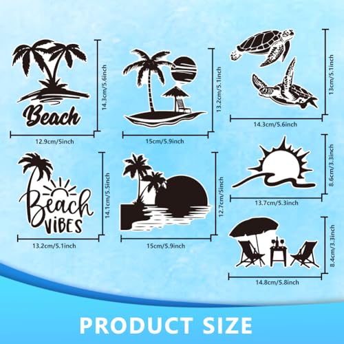 WADORN 7pcs Reflective Car Sticker Ocean Beach Car Accessories Summer Theme Vehicles Car Window Decoration Sticker Palm Trees, Sunset, Turtles, Umbrellas and Deck Chair DIY Automotive Decor Stuff