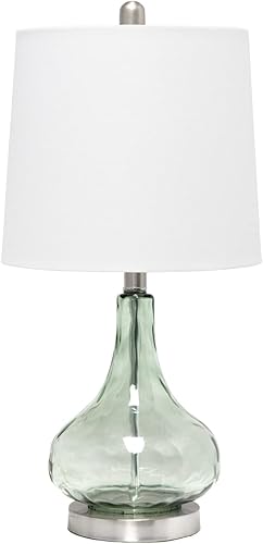 Elegant Designs LT3326-SGE - Lámpara de mesa de noche de cristal con hoyuelos de 23.25 pulgadas con pantalla de tela blanca, verdegris salvia