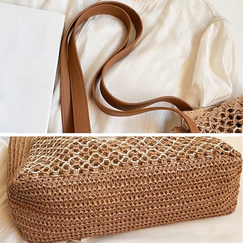 Image of Womens Straw Beach Bag - Summer Woven Handbag Shoulder Tote Bag for Vacation, Travel