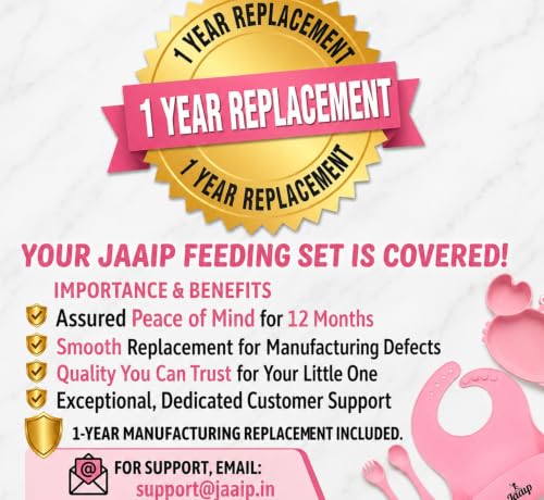 Image of JAAIP Silicone Baby Feeding Set - Suction Plate, bib, Fork, Bowl and Spoon for Products 6 to 12 Months Babies Spoons with Plates for Eating (Pink)