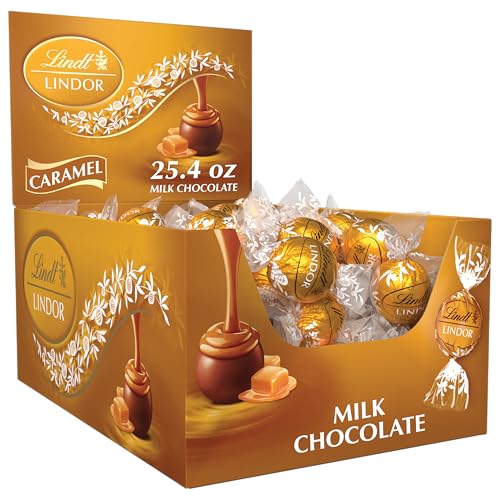 Lindt LINDOR Caramel Milk Chocolate Candy Truffles, 25.4 oz., 60 Count Box | 60 Count - image 1