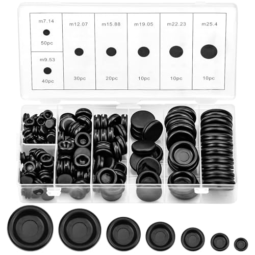 170 Pezzi 7 Misure Passacavi Guarnizione in Gomma, Passacavo Gomma, Passacavo Gomma Set, Pressacavi Auto Anello, Tappi in Gomma per Proteggere Fili, Spine e Cavi (Nero)