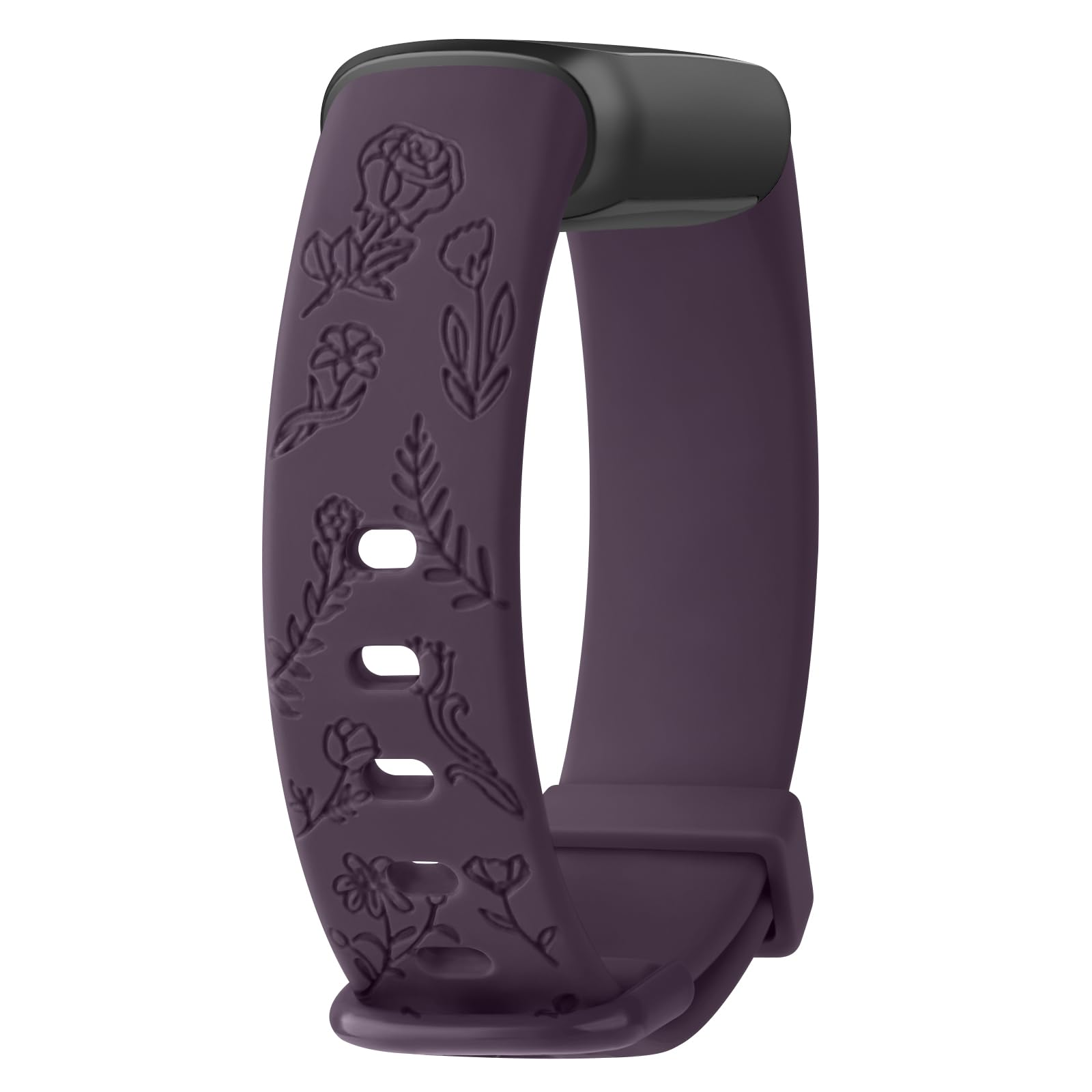 Vancle Floral Engraved Bands for Fitbit Luxe Bands, Soft Silicone Wristband Replacement Strap for Fitbit Luxe/Luxe Special Edition Fitness Tracker Women Men (Small, Dark Purple)