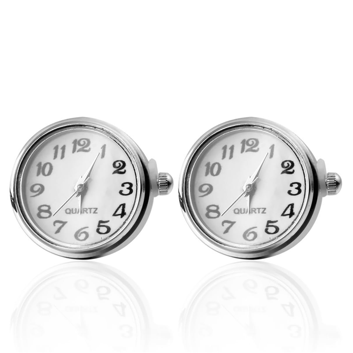 Gemelos de Reloj Funcional para Hombres Material de latón de Calidad Color Plateado Reloj Real con eslabones de puño de batería