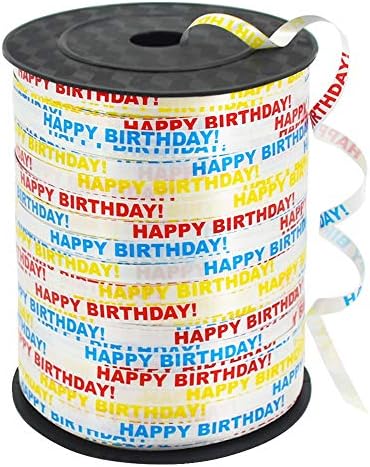 500 Yards Happy Birthday Printed Crimped Curling Ribbon Balloon String Roll Gift Wrapping Tape for Party Festival Art Craft Decoration Florist Flower Decoration Supplies