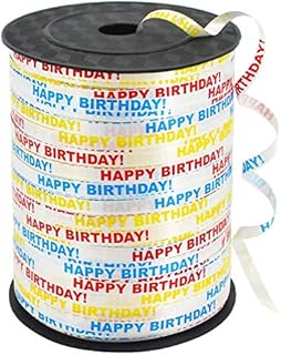 500 Yards Happy Birthday Printed Crimped Curling Ribbon Balloon String Roll Gift Wrapping Tape for Party Festival Art Craft Decoration Florist Flower Decoration Supplies