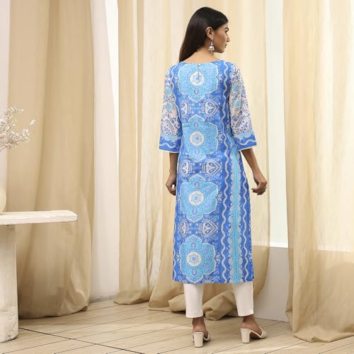 Image of BIBA Women Cotton Straight Fit Straight Printed Kurta