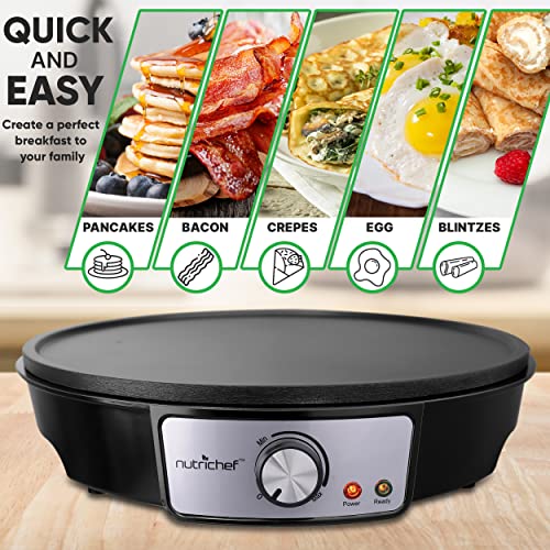 NutriChef Electric Griddle & Crepe Maker | Nonstick 12 Inch Hot Plate Cooktop | Adjustable Temperature Control | Batter Spreader & Wooden Spatula | Used Also For Pancakes, Blintzes & Eggs by NutriChef - Image 2