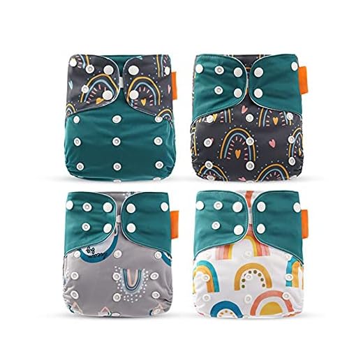 JJone Fralda de pano de bebê 4 peças laváveis ​​e reutilizáveis ​​esticáveis ​​fraldas de pano de bolso com forte absorção para meninos e meninas meninos