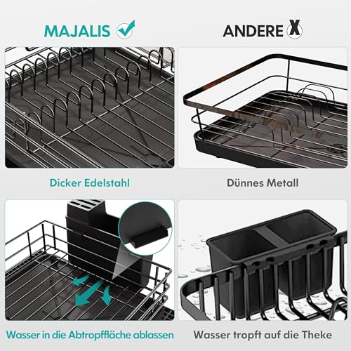 Foto von MAJALiS Abtropfgestell Geschirr mit Abtropfschale, Edelstahl, Schwarz