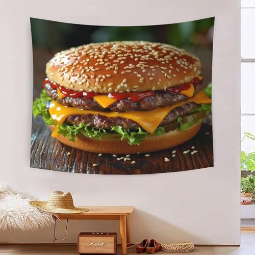 Tapisserie murales hamburger 3D effet visuel saisissant grand drap de tissu decoration murales