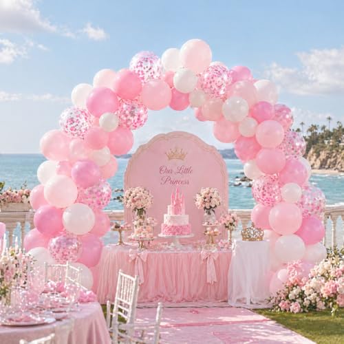 Image of Balloons Pink and White, 60 Packs 12 Inch Light Pink White Balloons with Confetti Balloons for Birthday Party Decorations Girl Women, Wedding, Christening Baby Shower Party, Bridal Shower