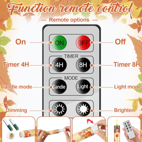 Image of Aurelema 6 Pcs Fall LED Flameless Candle Set Autumn Taper Candles Battery Operated with Remote Pumpkin Maple Leaf Candles Fall Decorations for Home Thanksgiving Day Party Favors Harvest Festival Decor