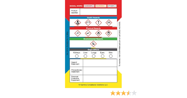 Globally Harmonized System (GHS) Secondary Container Labels, 3.5 x 2.25 Inches, 100 Labels per Roll, Adhesive, Glossy Finish