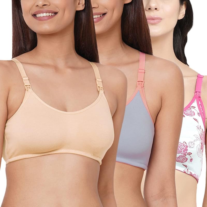 Image of Inner Sense Organic Cotton Bamboo Nursing Bra for Women I Non Padded Feeding Bra with Keyhole Back Design I Wire Free Maternity Innerwear with Full Coverage
