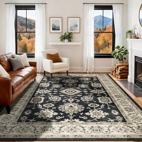 Tapete Vintage 8x10 Boho Oscuro Antideslizante Lavable miniatura 6