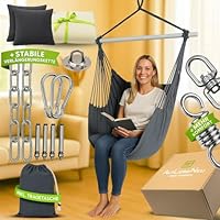Altliebeneu® Hängesessel 150kg Traglast – Hängestuhl 360° Drehung & Federung, Indoor & Outdoor, UV-beständig & Wasserfest, Inkl. 2 Kissen, Decke, Tragetasche & Komplettes Montage-Set